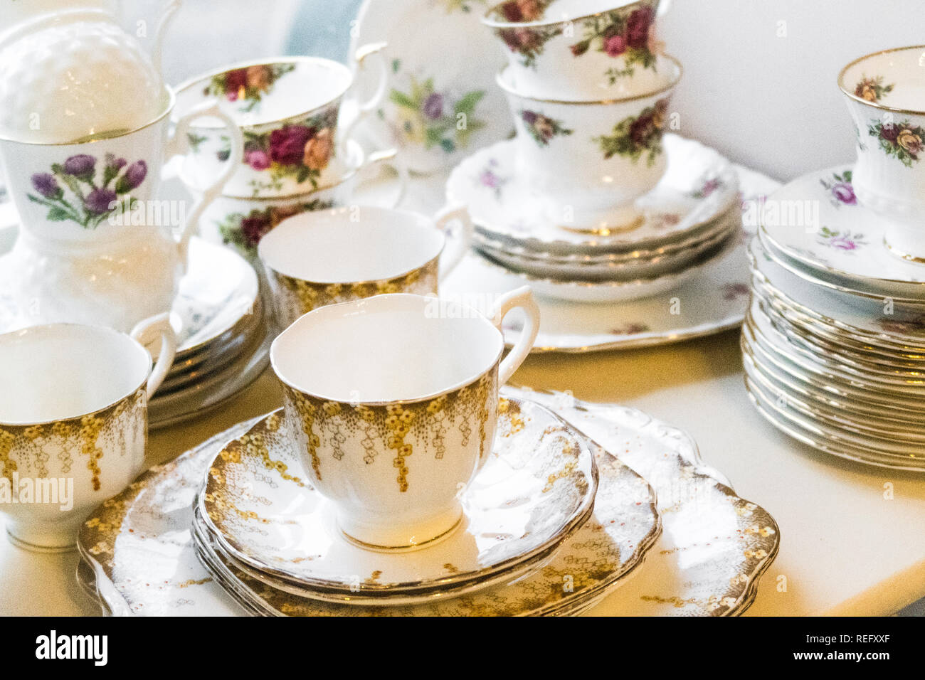 Fine English bone china tea service in a on the Thrupp Canal