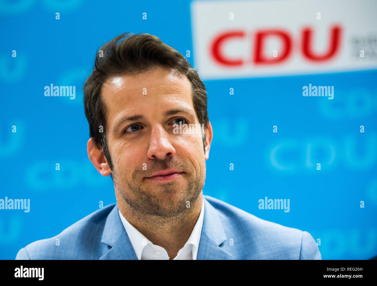 Mainz, Germany. 21st Jan, 2019. Nino Haase, non-party, is presented at the CDU headquarters as a CDU candidate for the mayoral election in October 2019. Credit: Andreas Arnold/dpa/Alamy Live News Stock Photo