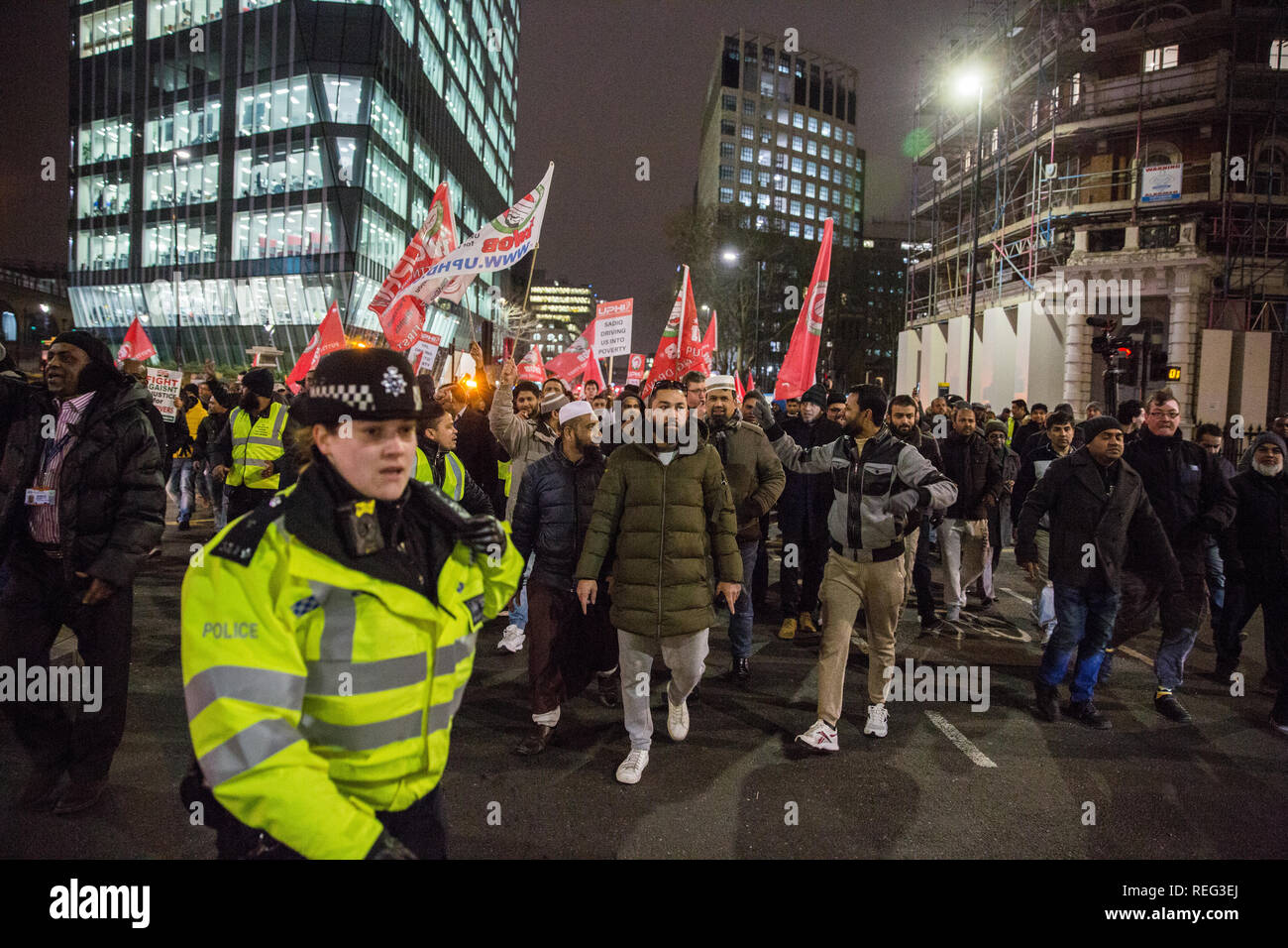 London, UK. 21st January, 2019. Hundreds of minicab drivers take part in a protest outside the offices of Transport for London organised by the Independent Workers Union of Great Britain's (IWGB) United Private Hire Drivers branch following the introduction last month of congestion charges for minicabs. Credit: Mark Kerrison/Alamy Live News Stock Photo