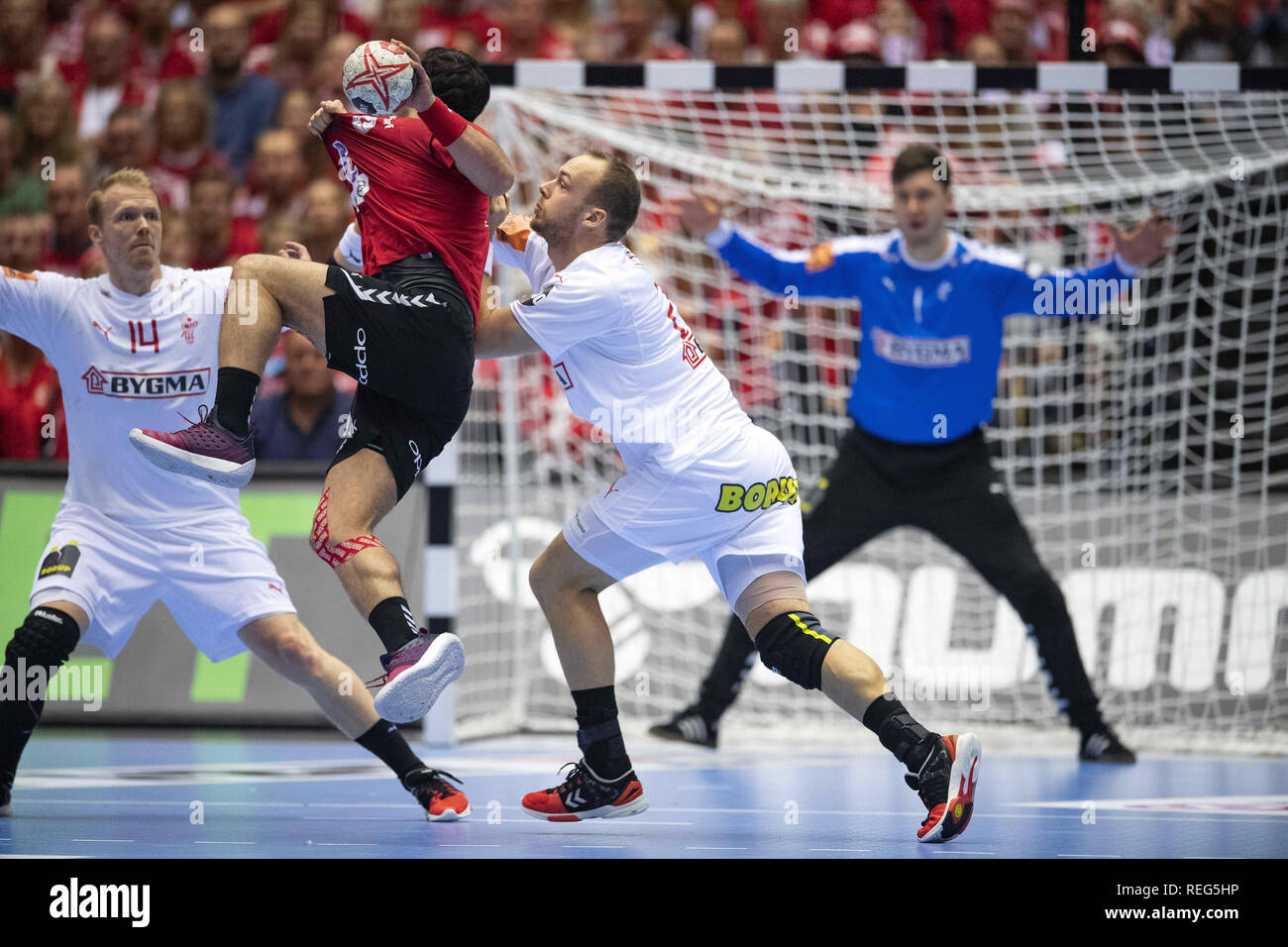 Herning Denmark 21st Jan 2019 Henrik Moelgaard 21 Denmark And Simon Hald 34 Denmark Are Blocking