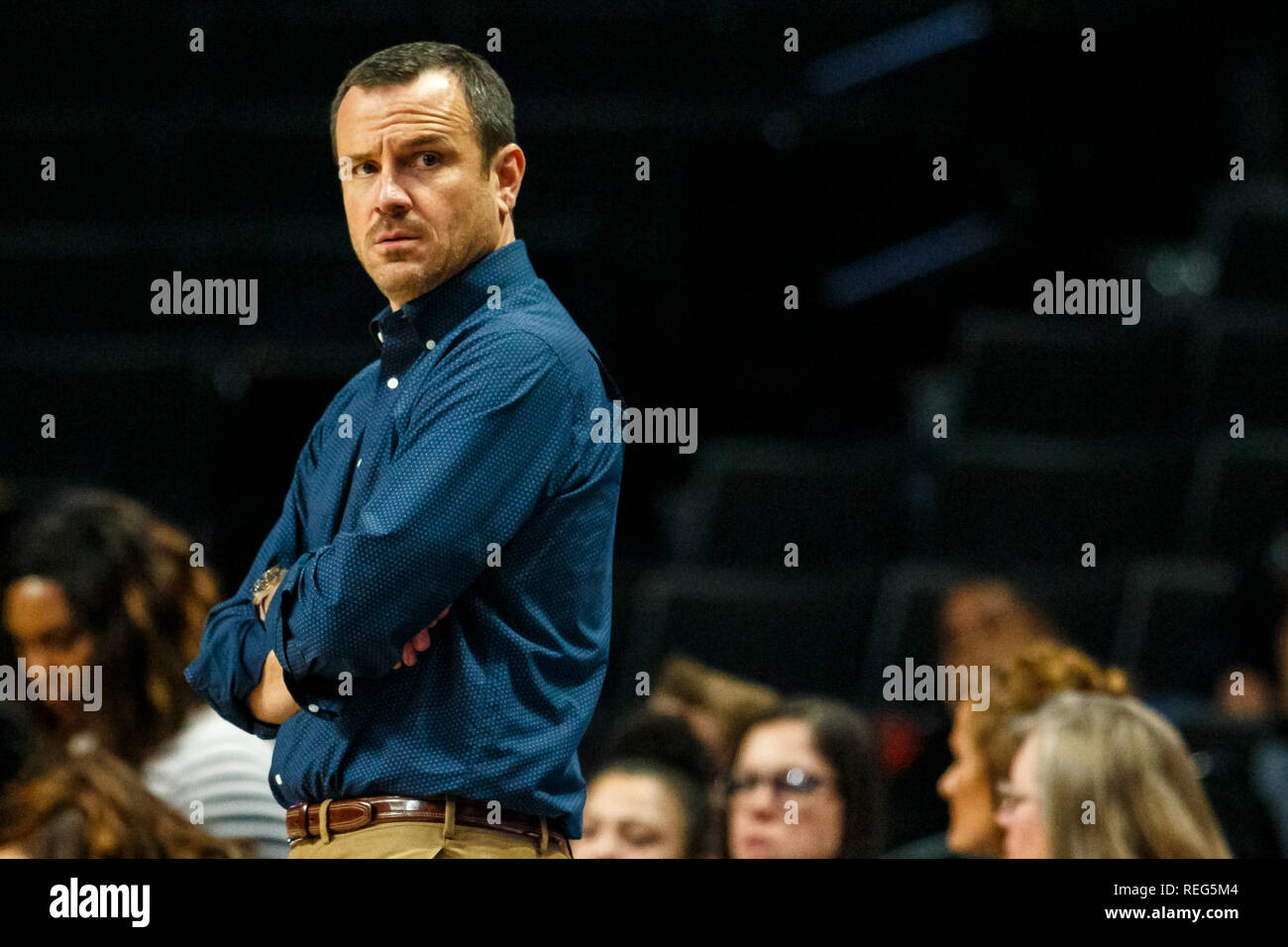 Winston-Salem, NC, USA. 20th Jan, 2019. Louisville Cardinals head coach Jeff Walz in the ACC Womens Basketball matchup at LJVM Coliseum in Winston-Salem, NC. (Scott Kinser/Cal Sport Media) Credit: csm/Alamy Live News Stock Photo