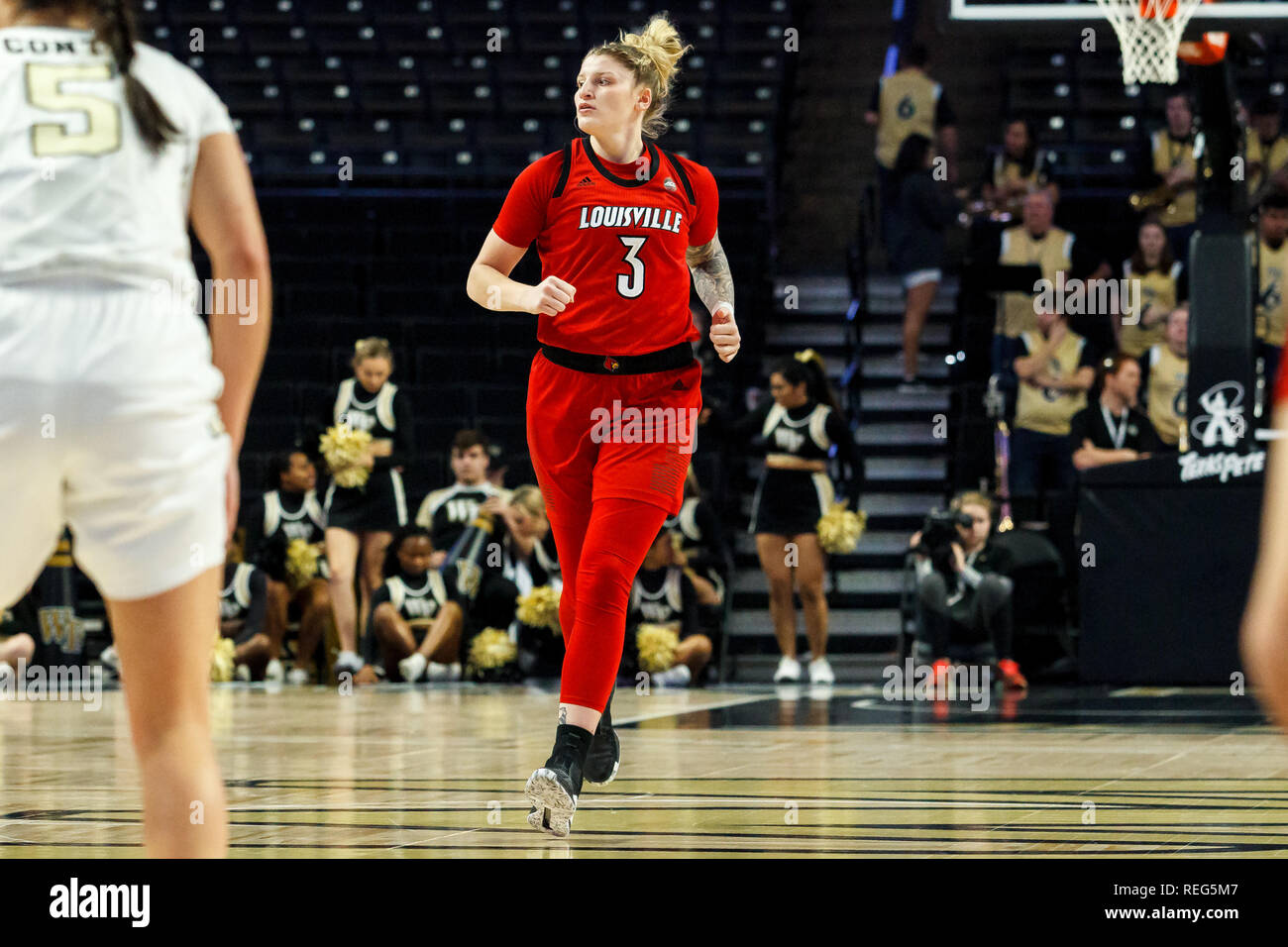 Winston-Salem, NC, USA. 20th Jan, 2019. Louisville Cardinals forward Sam Fuehring (3) during the ACC Womens Basketball matchup at LJVM Coliseum in Winston-Salem, NC. (Scott Kinser/Cal Sport Media) Credit: csm/Alamy Live News Stock Photo