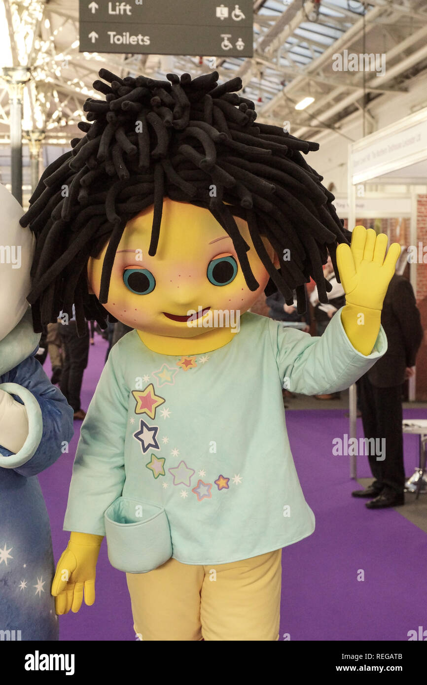 London, UK. 22nd January, 2019. Fun and Figurines at the Toy Fair 2019.  Olympia, London. From Teletubbies to Robert the Bruce and Richard the  Lionheart, Megan from the Exorcist to Jon Snow,