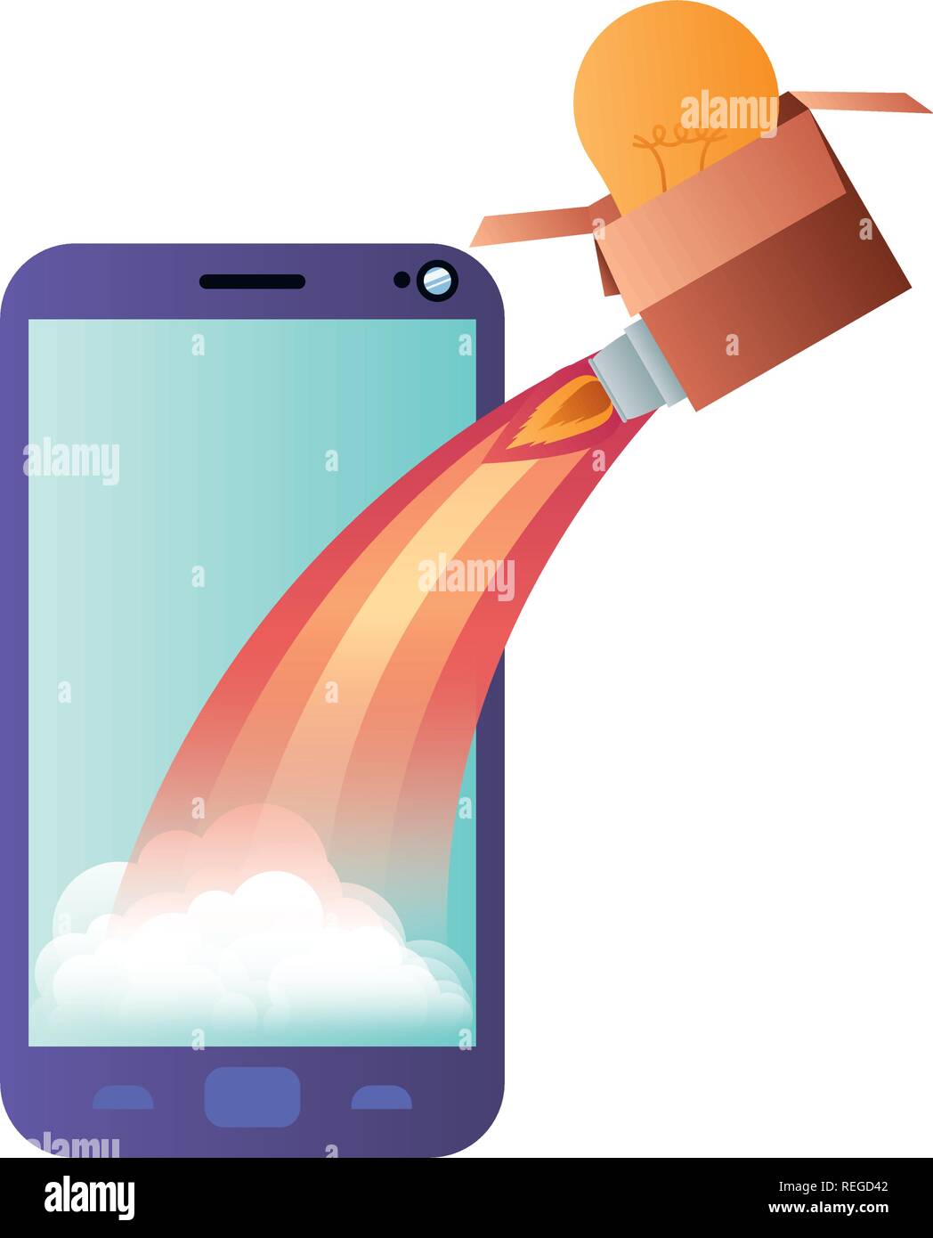 smartphone screen with flying rocket isolated icon Stock Vector Image ...