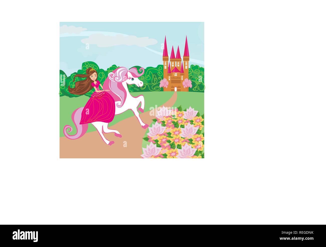 The Beautiful princess and her cute horse Stock Vector
