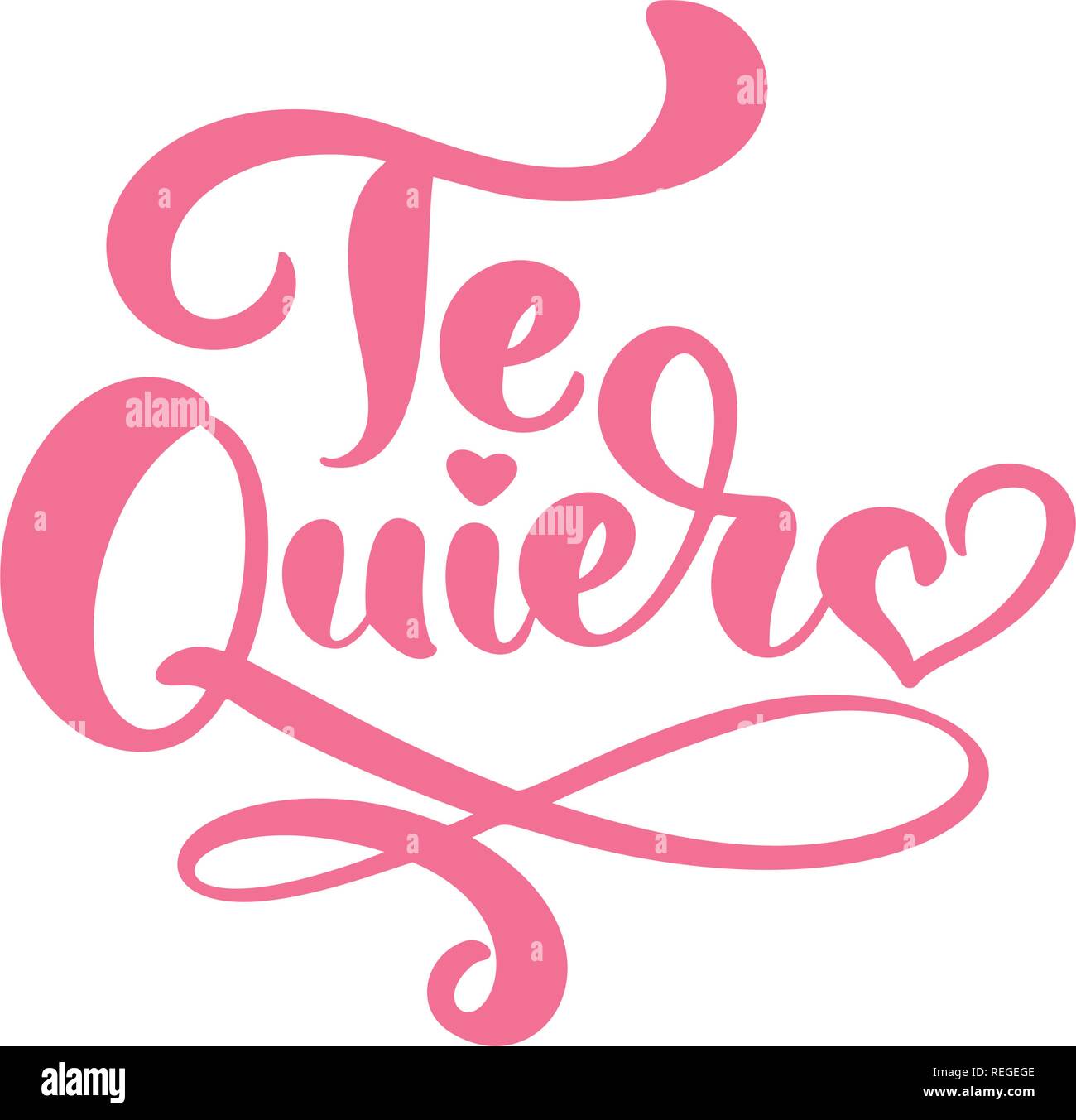 Calligraphy phrase Te Quiero on Spanish - I Love You. Vector Valentines Day Hand Drawn lettering. Heart Holiday sketch doodle Design valentine card. decor for web, wedding and print. Isolated illustration Stock Vector