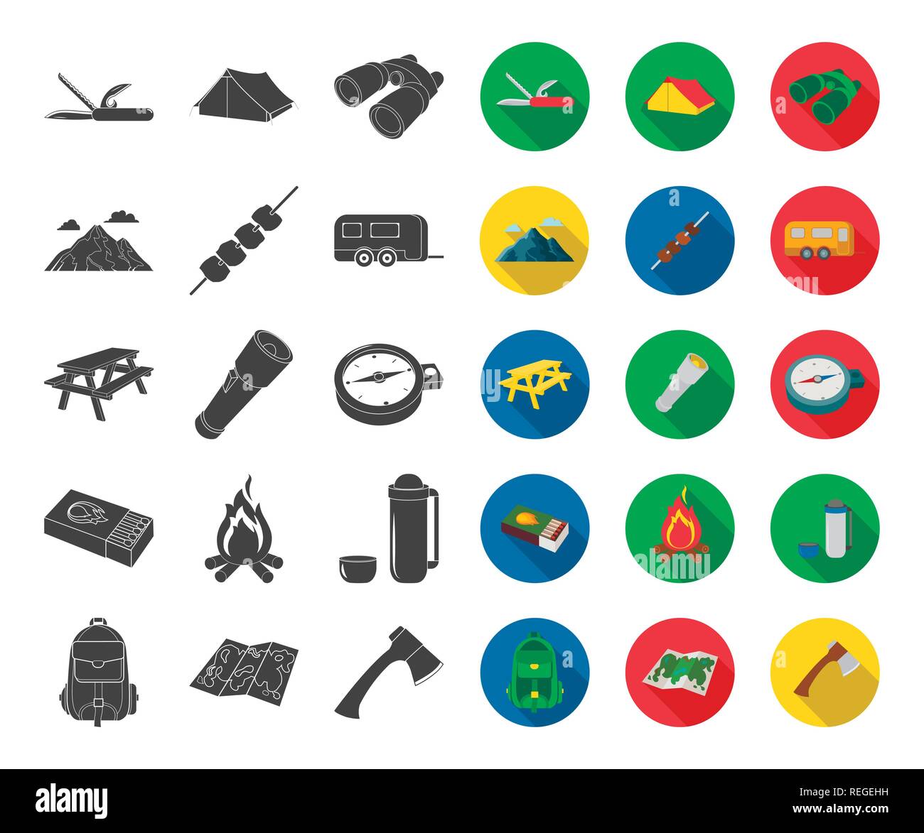 Rest in the camping black,flat icons in set collection for design ...