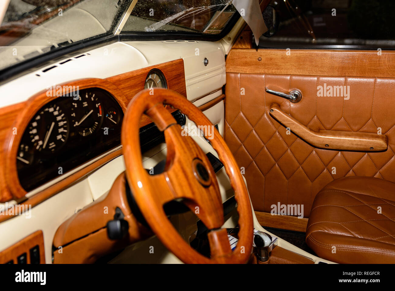 Interior Of The Car Is A Brown Color And Leather 2019 Stock