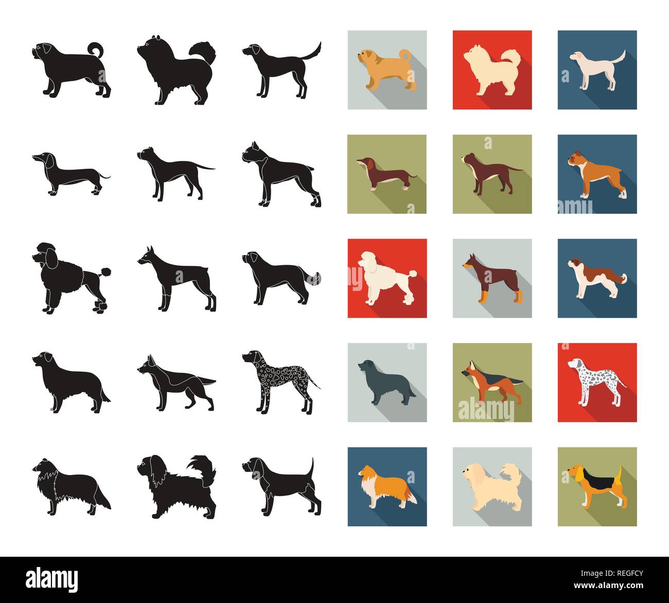 Dog breeds black,flat icons in set collection for design.Dog pet vector symbol stock  illustration. Stock Vector