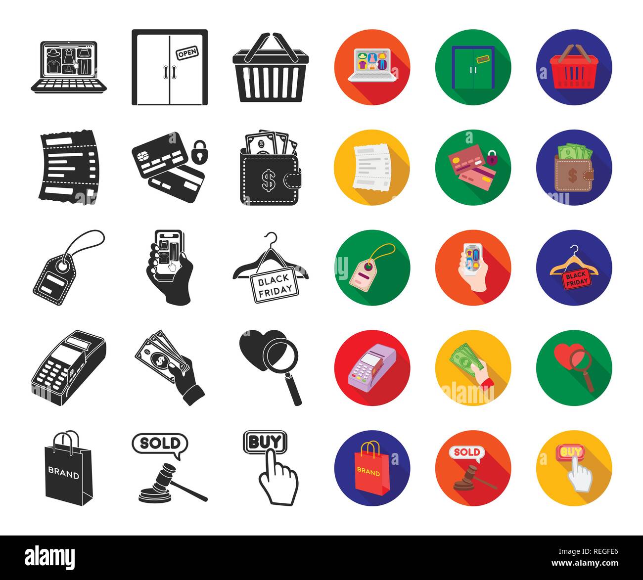 E-commerce, Purchase and sale black,flat icons in set collection for design. Trade and finance vector symbol stock  illustration. Stock Vector