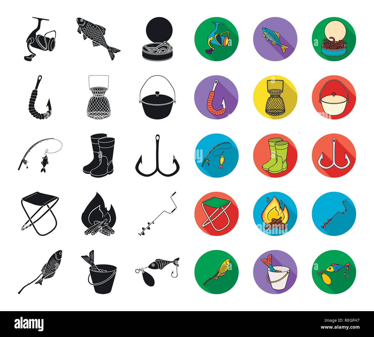 Fishing and rest black,flat icons in set collection for design. Tackle for fishing vector symbol stock  illustration. Stock Vector