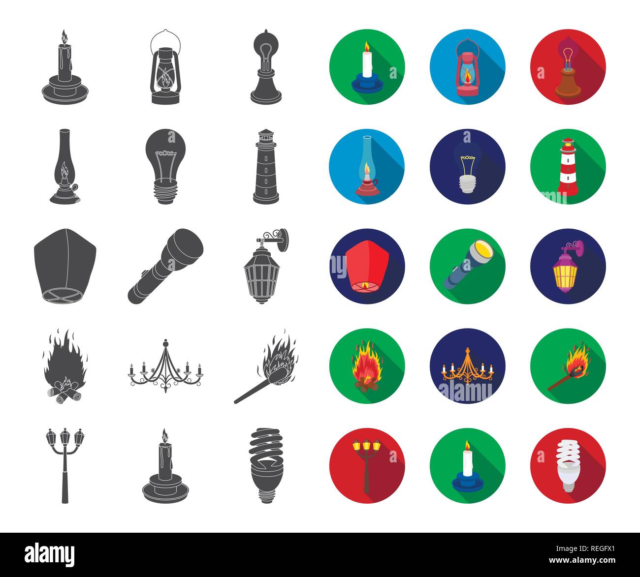 Light source black,flat icons in set collection for design. Light and ...