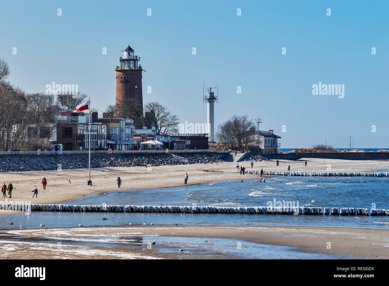 The lighthouse of Kolobrzeg is 26 metres high. It is located at the ...