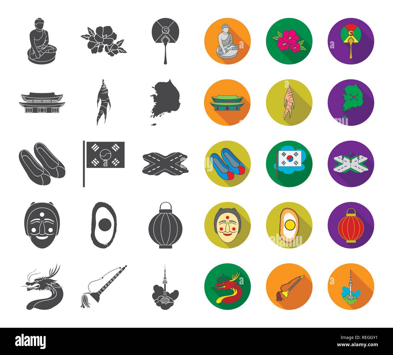 Country South Korea black,flat icons in set collection for design ...