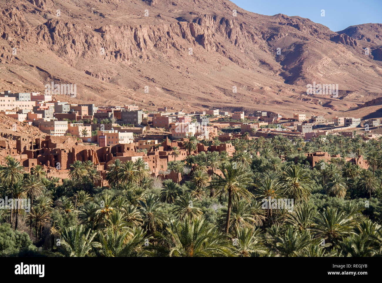 Atlas mountains and oasis around Douar Ait Boujane village near Todra gorge -Tinghir, Morocco Stock Photo