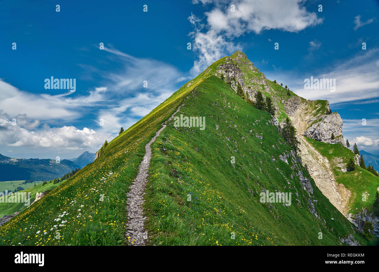 Swiss Alps landscape panorama of Hardergrat ridge trail /hike, Switzerland Stock Photo