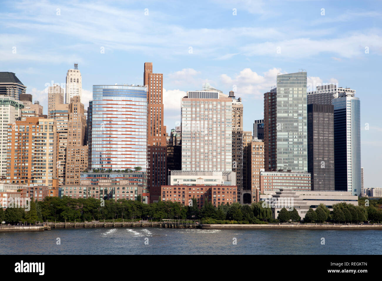 The skyline of Lower Manhattan by Hudson River (New York City Stock ...