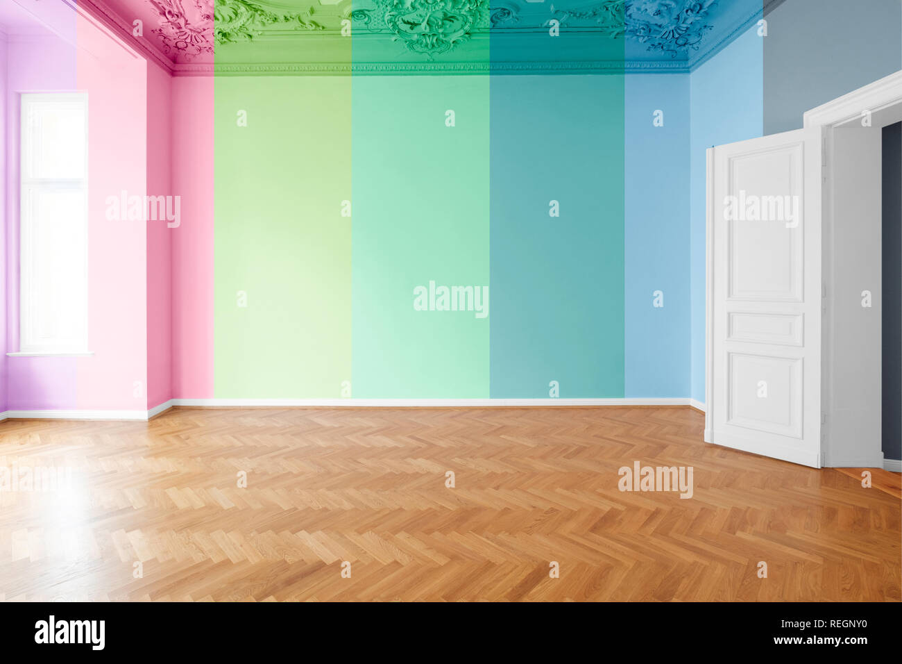 colorful renovation concept, multicoled room, newly painted and renovated Stock Photo