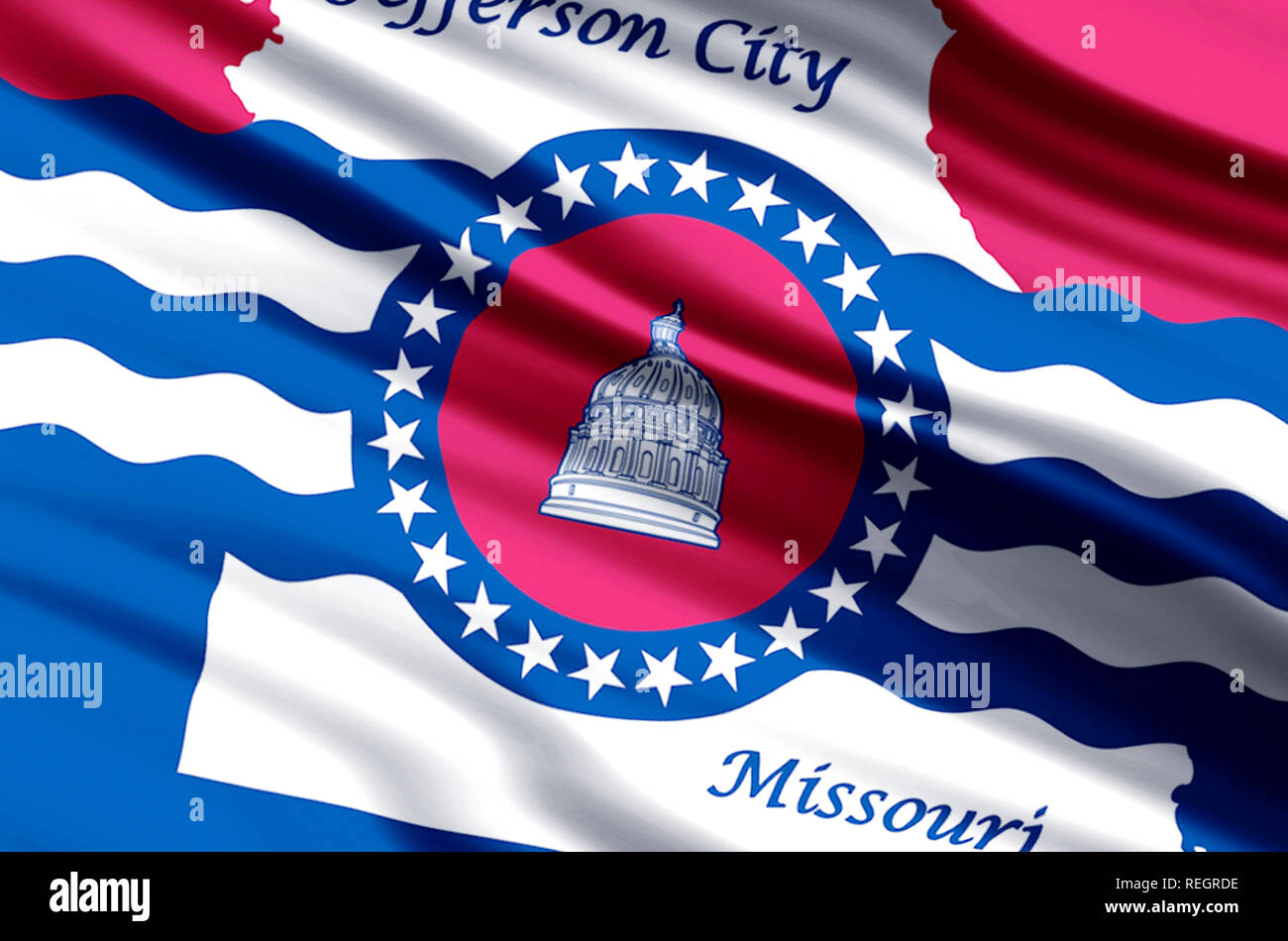 Jefferson City Missouri waving and closeup flag illustration. Perfect for background or texture