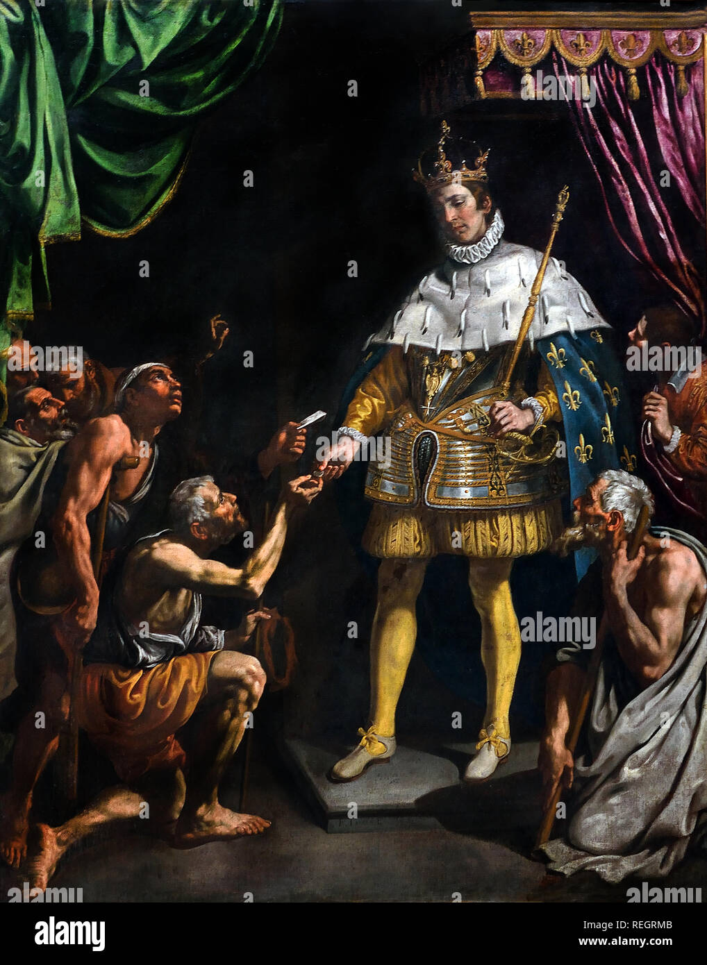 Saint Louis, King of France, distributing alms 1615 by Luis TRISTAN ( Toledo 1585 -  1624 ), Spain, Spanish, Stock Photo