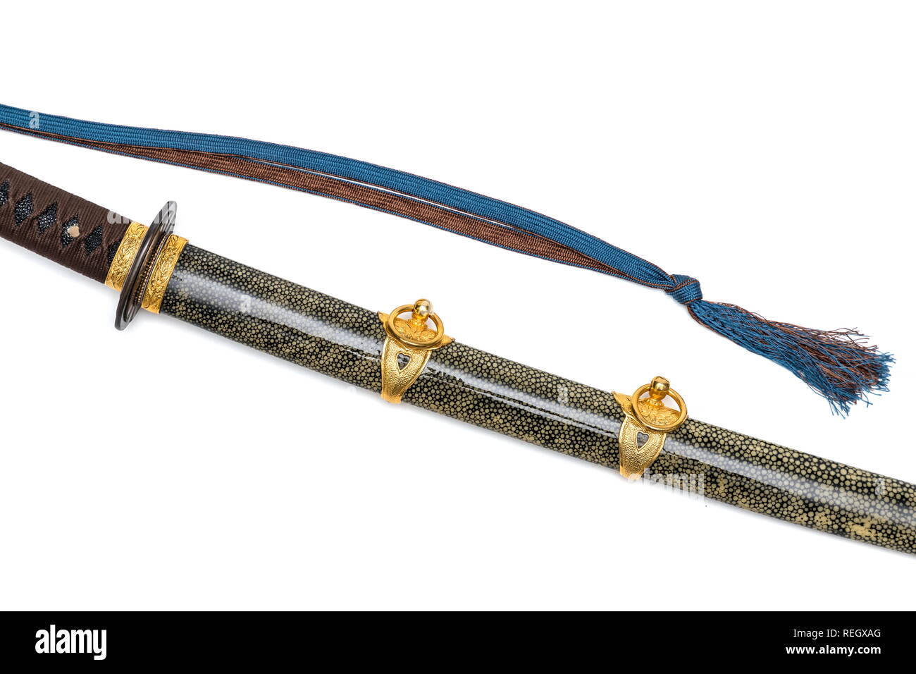Close up scabbard wrapped by ray skin of Kai Gunto Japanese