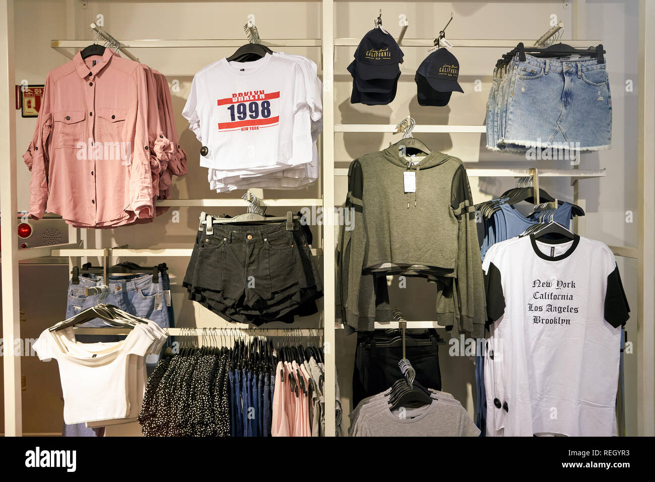 SEOUL, SOUTH KOREA - CIRCA MAY, 2017: clothing on display at H and M store  in Seoul. H & M Hennes & Mauritz AB is a Swedish multinational clothing-ret  Stock Photo - Alamy