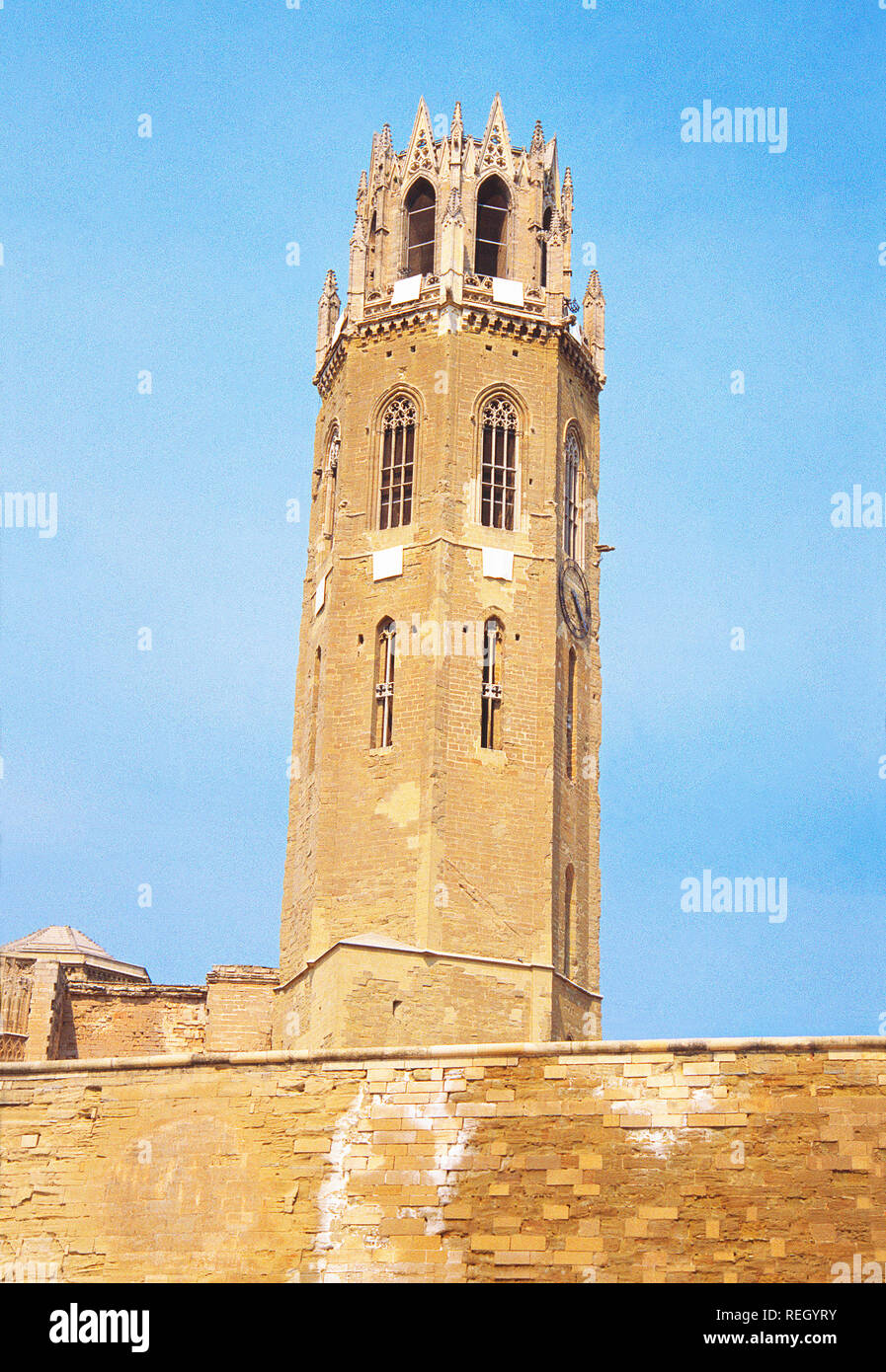 Bell tower of the cathedral. Lerida, Catalonia, Spain. Stock Photo