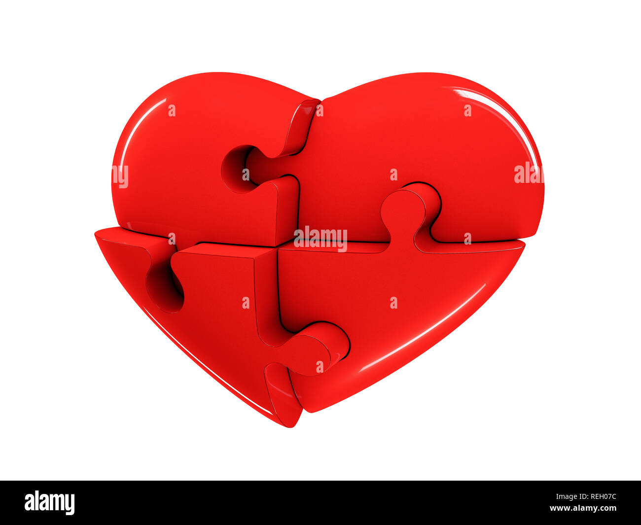 Red jigsaw puzzle heart diagram 3d illustration isolated ...