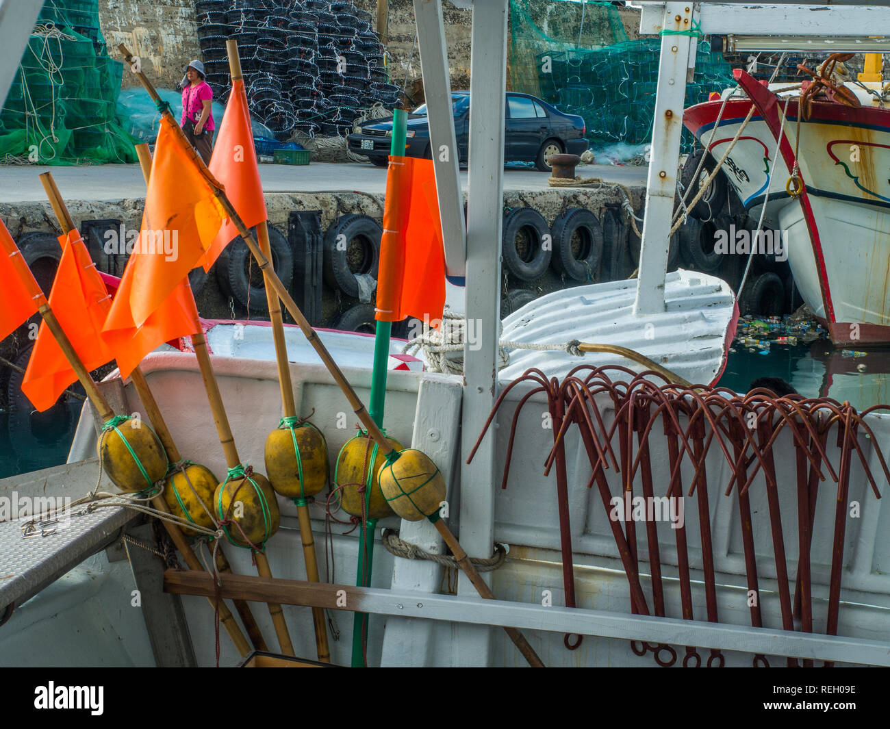 Fuji, Taiwan October 03, 2016 Anchors, nets, buoys and other