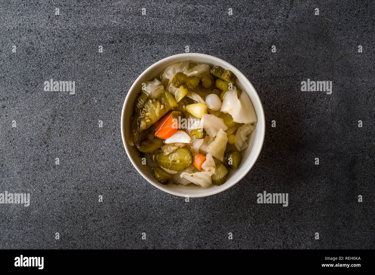 Mix of Turkish Pickles with Hot Green Pepper, Cabbage, Sauerkraut