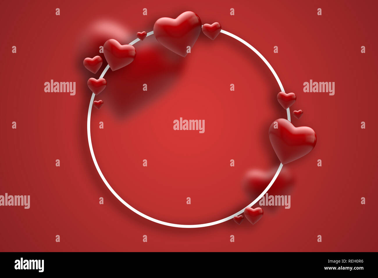 Valentines background with red 3D hearts around a white frame. 3D ...