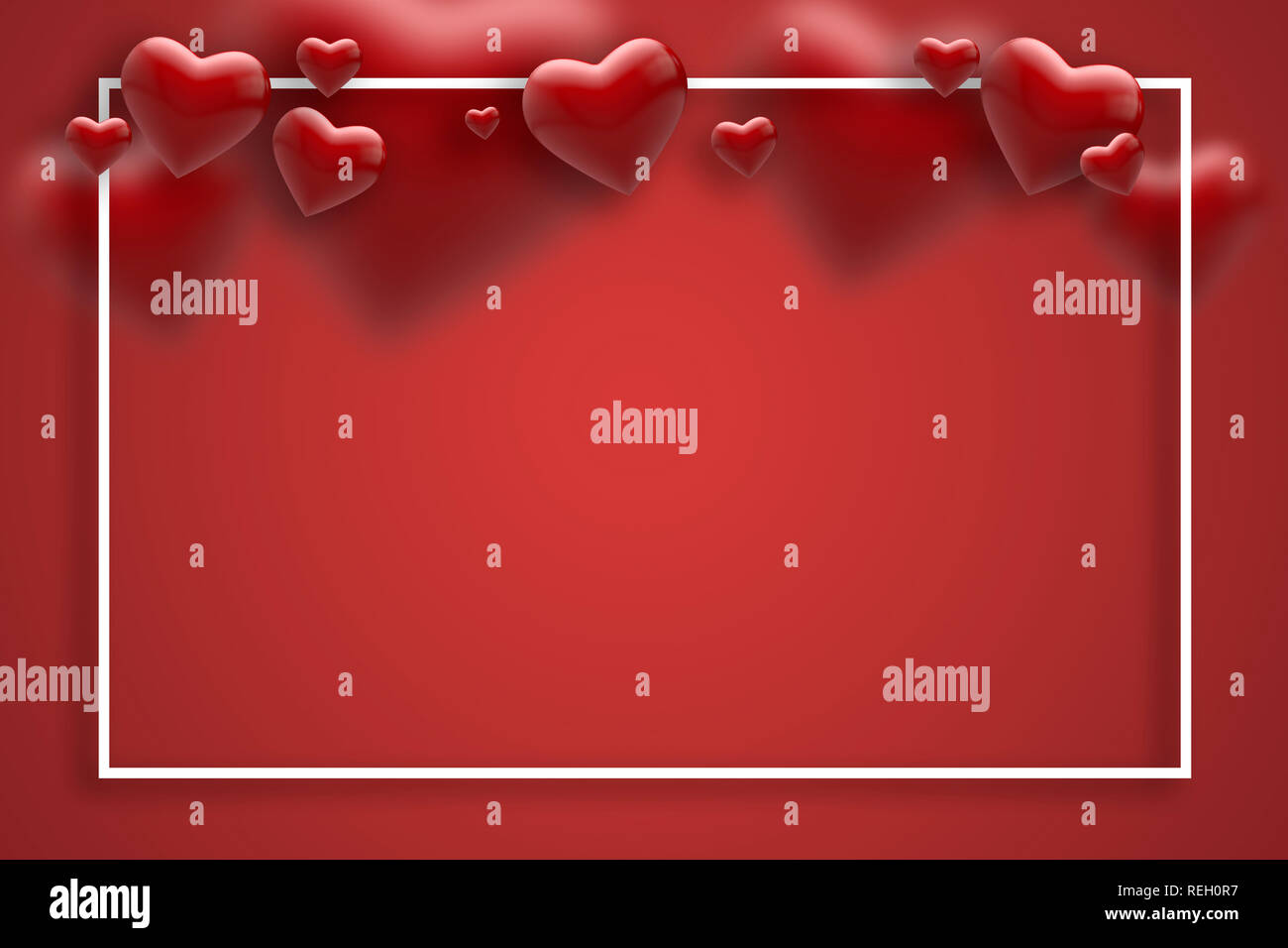 Download Valentines Background With Red 3d Hearts Around A White Frame 3d Rendring Stock Photo Alamy