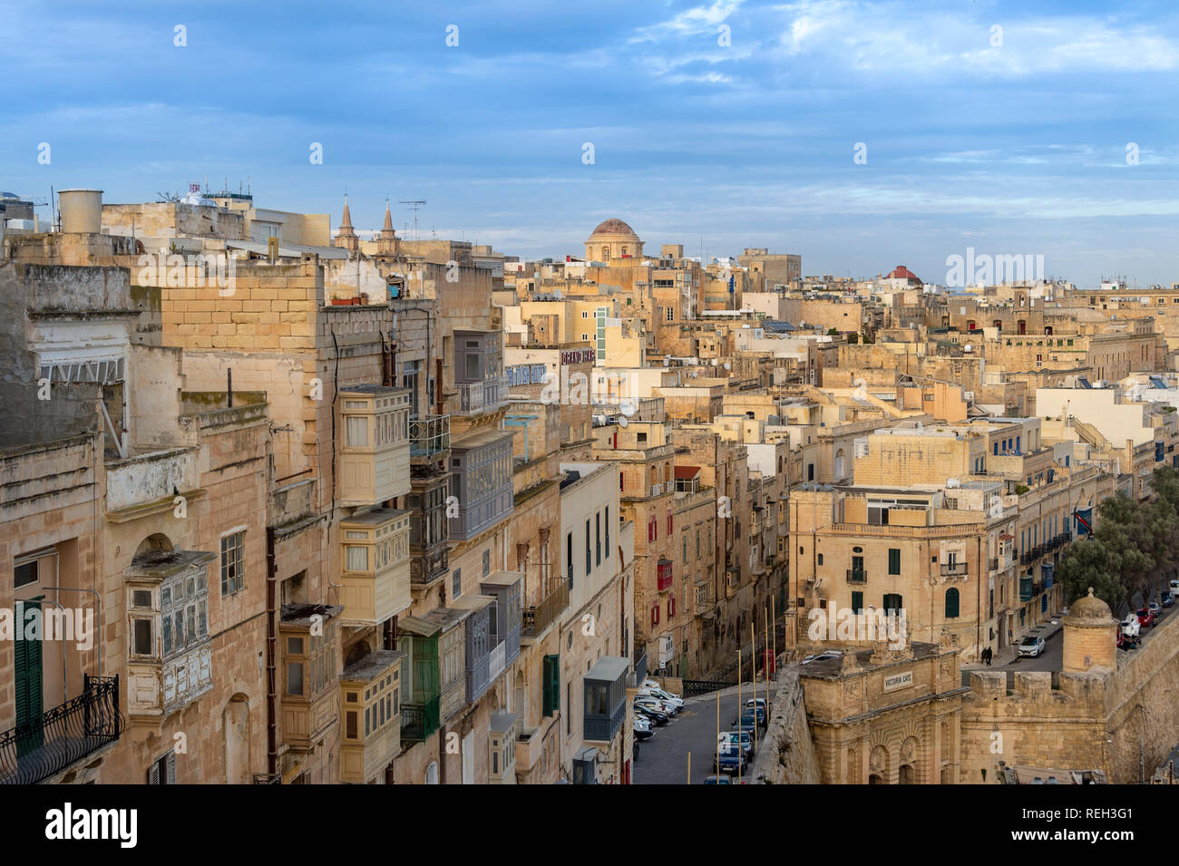 view across the rooftops of Valletta, old town, Malta. Stock Photo