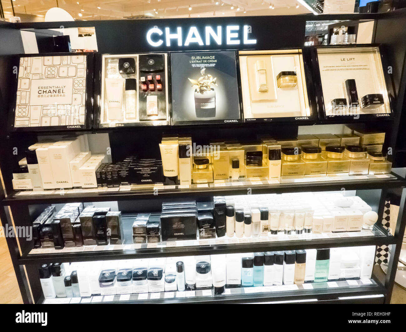 PARIS, FRANCE - NOVEMBER circa, 2018. Chanel brand luxury french perfume in  duty free store shelf. Cosmetics are the most accessible Chanel product, w  Stock Photo - Alamy
