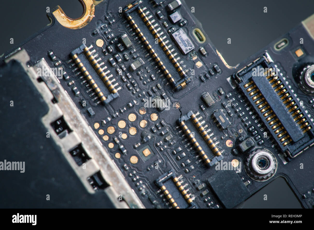 Water damaged circuit board of mobile cellphone, pcb, connectors