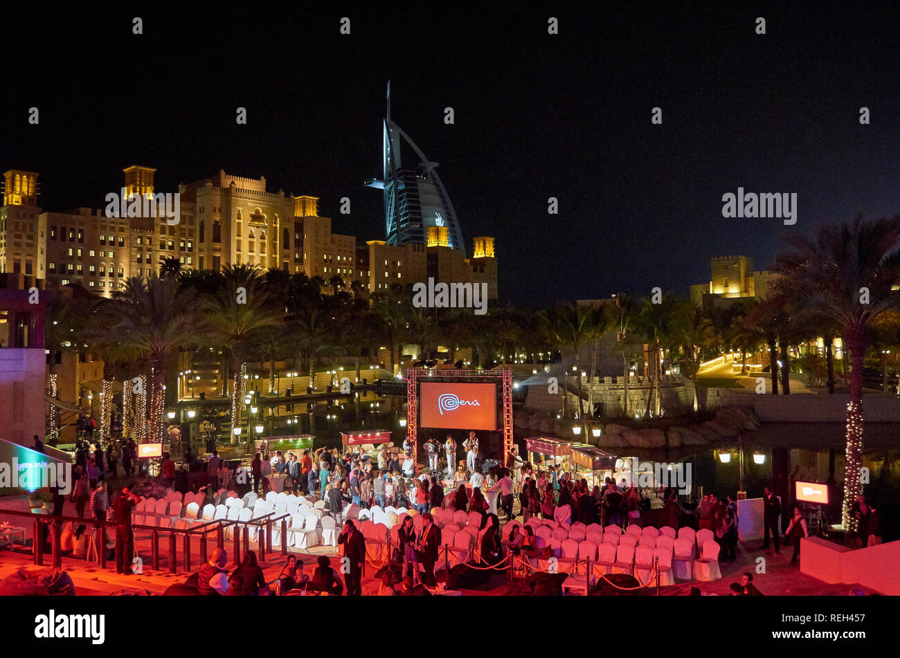 Souk Madinat Jumeirah, luxury hotel. Night life in Dubai, United Arab Emirates Stock Photo