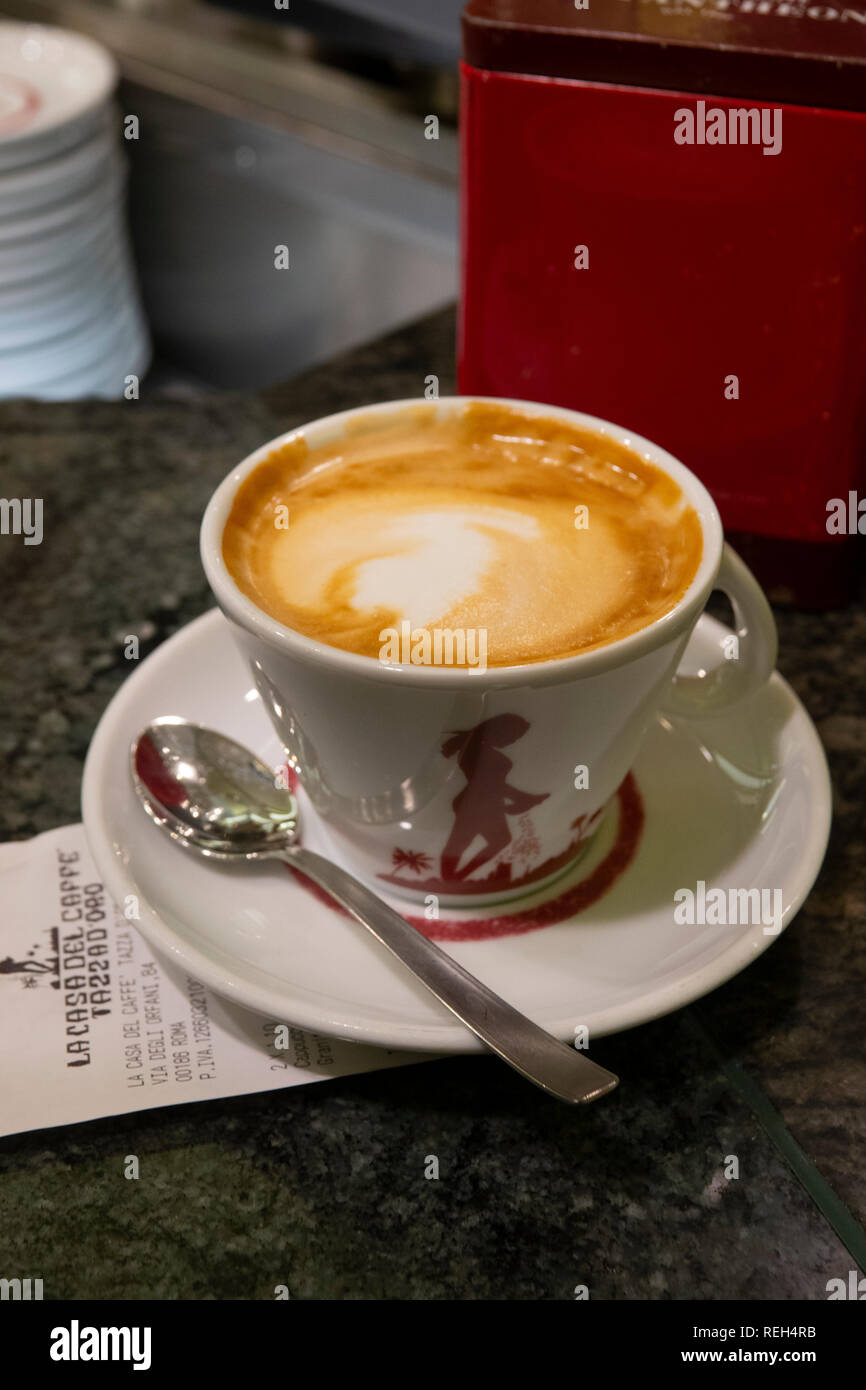 Italy Rome food cappuccino at La Casa Del Caffe Tazza D'Oro coffee roasters Stock Photo