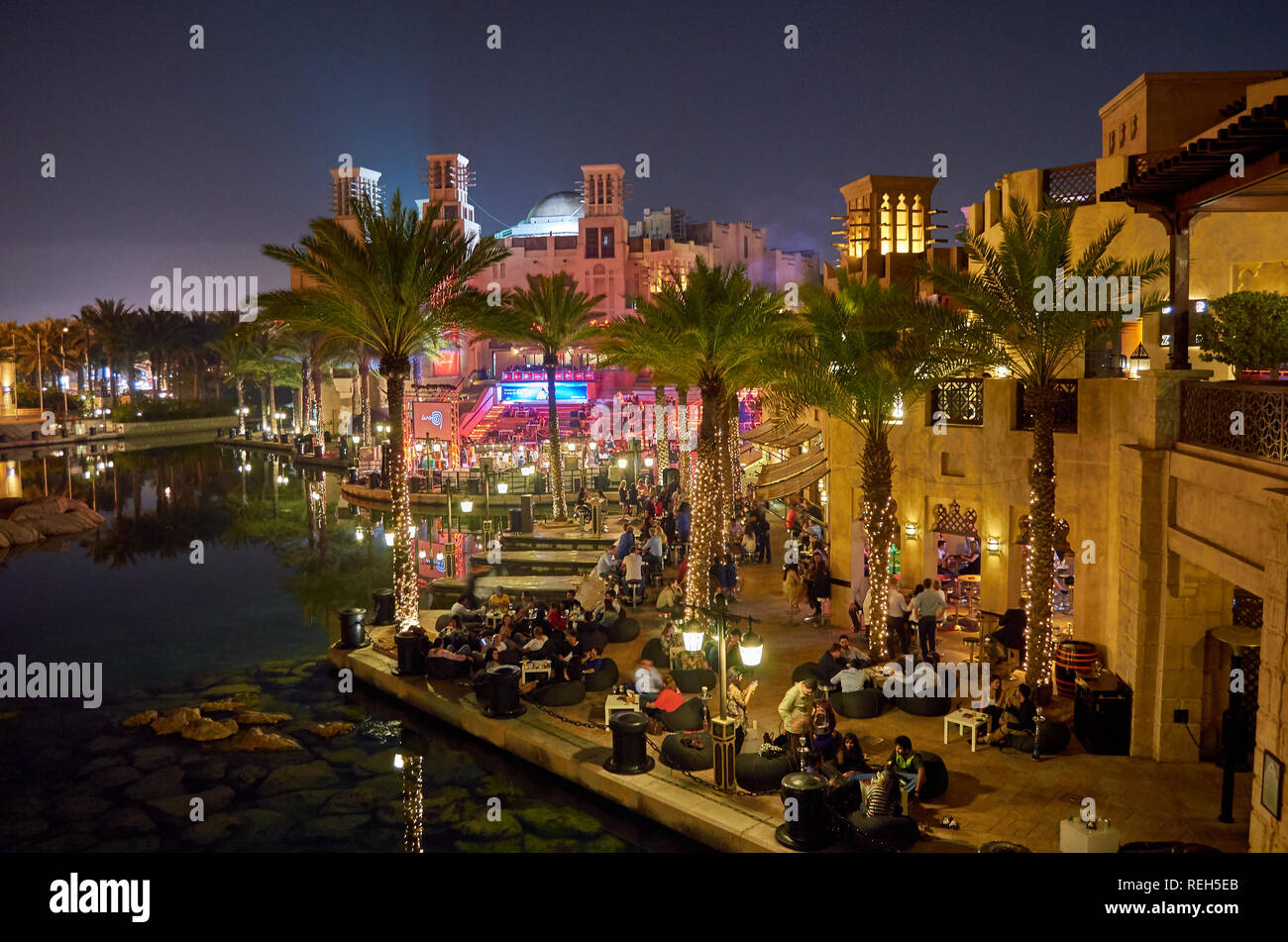 Souk Madinat Jumeirah, luxury hotel. Night life in Dubai, United Arab Emirates Stock Photo