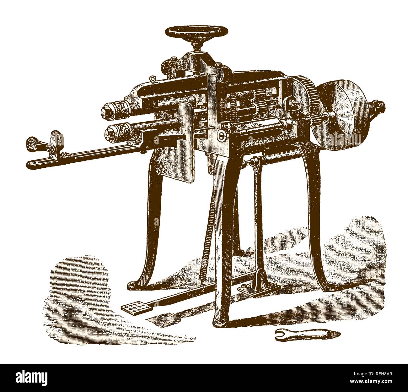 Historic beading machine (after an engraving or etching from the 19th century) Stock Vector
