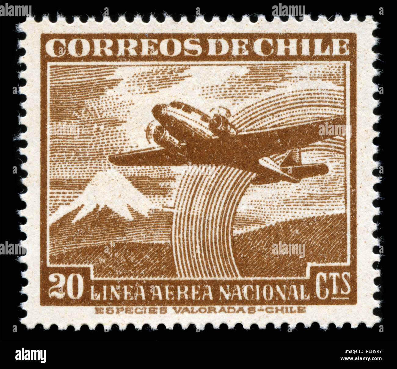 Postage stamp from Chile in the Airplanes LAN series issued in 1954