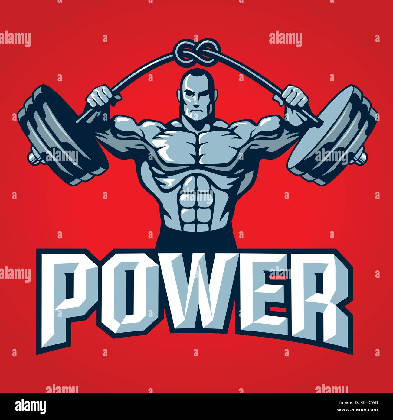Download Muscle Bodybuilder Man Lifting Heavy Barbell With Knot On Red Background Gym Logo Template Or T Shirt Print Design Vector Illustration Stock Vector Image Art Alamy
