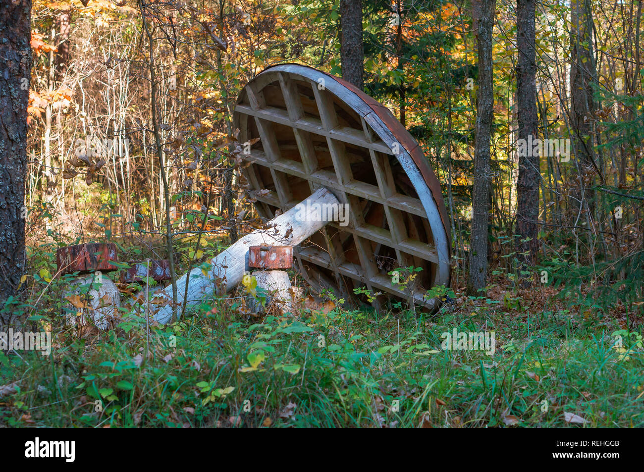 place for tourists in the forest, old forest gazebo Stock Photo