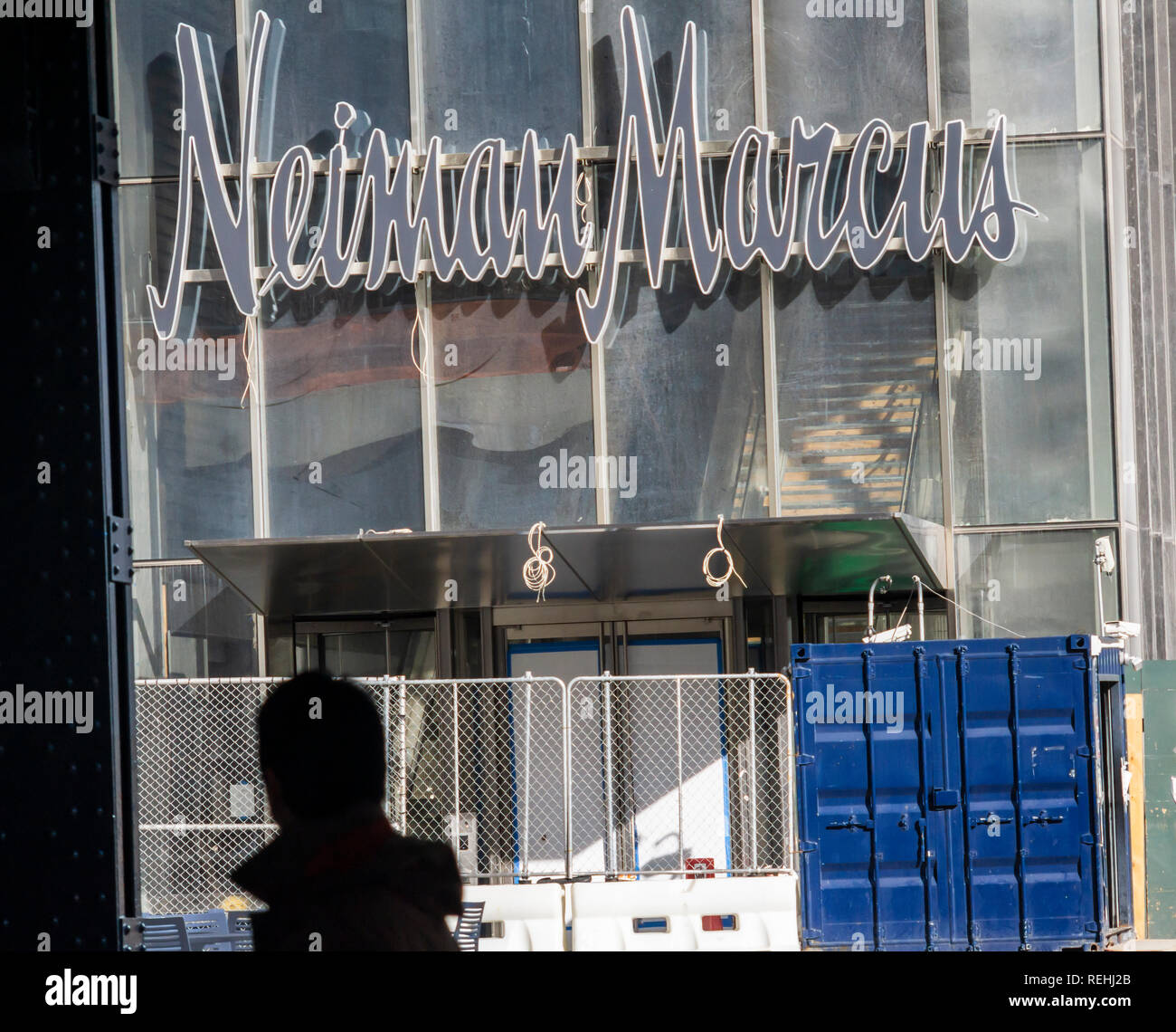 NEW YORK, NY - 05 NOV 2019: Closeup of the Neiman-Marcus sign on the luxury  department stores location in Hudson Yards, Manhattan. Stock Photo