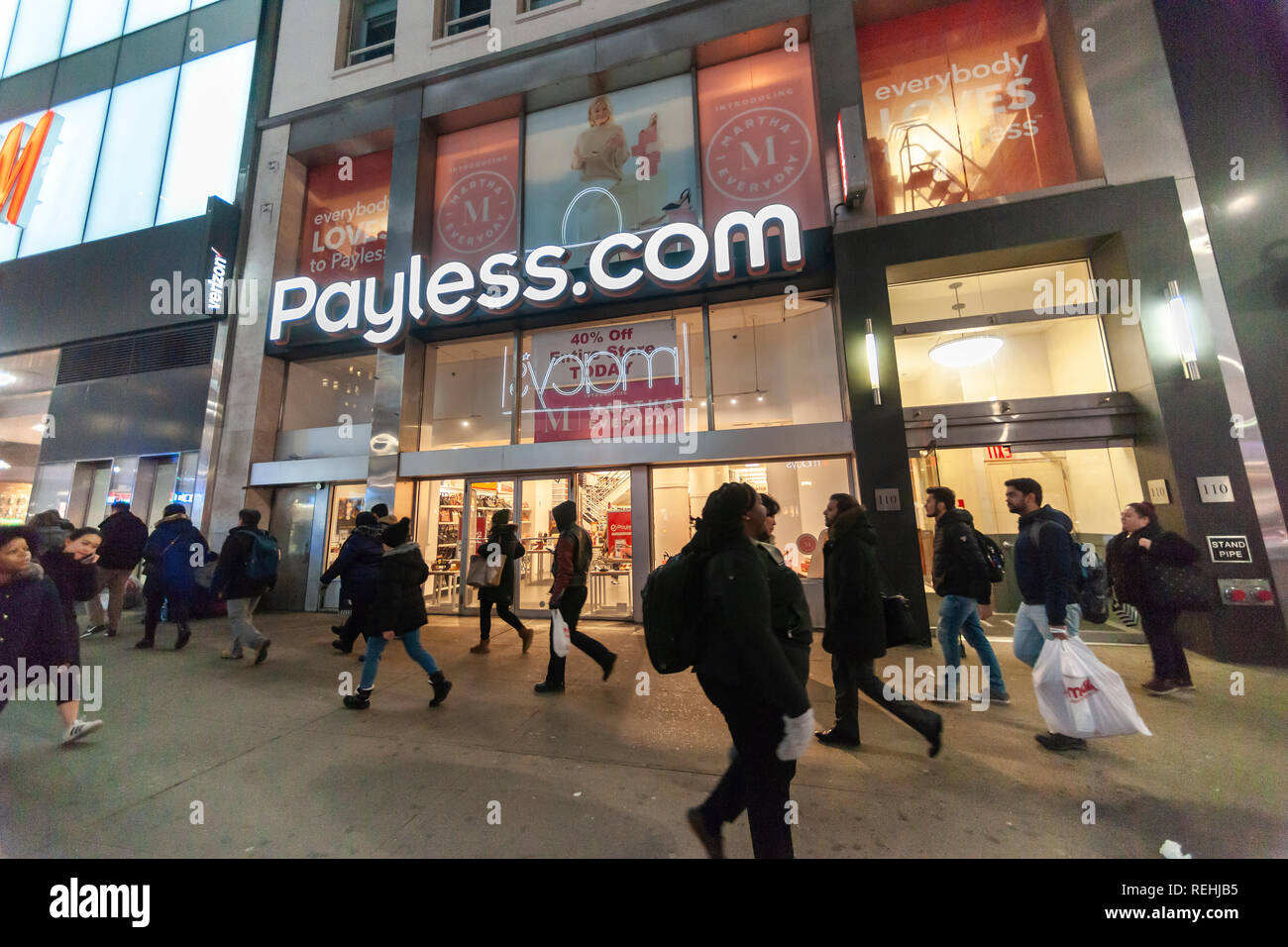 A Payless ShoeSource store in Herald Square in New York on Tuesday, January 15, 2019. The retailer is reported to have hired an advisor for evaluation of strategic alternatives which could include a sale of the company. Payless emerged from bankruptcy protection less than 18 months ago. (© Richard B. Levine) Stock Photo