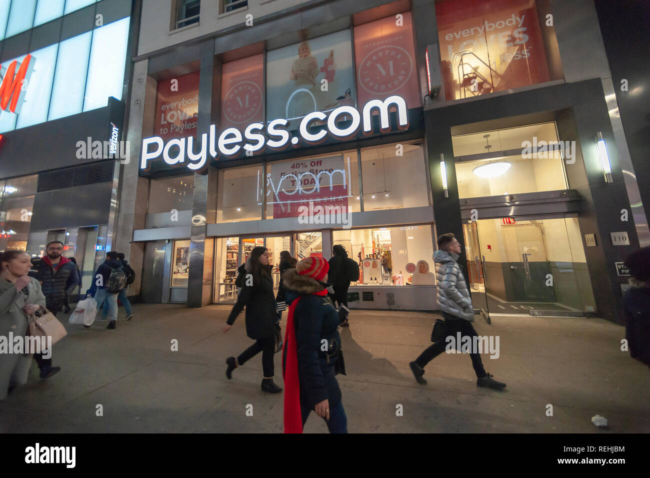A Payless ShoeSource store in Herald Square in New York on Tuesday, January 15, 2019. The retailer is reported to have hired an advisor for evaluation of strategic alternatives which could include a sale of the company. Payless emerged from bankruptcy protection less than 18 months ago. (Â© Richard B. Levine) Stock Photo