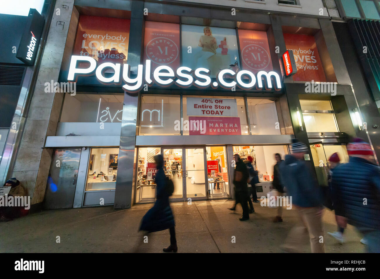 A Payless ShoeSource store in Herald Square in New York on Tuesday, January 15, 2019. The retailer is reported to have hired an advisor for evaluation of strategic alternatives which could include a sale of the company. Payless emerged from bankruptcy protection less than 18 months ago. (Â© Richard B. Levine) Stock Photo
