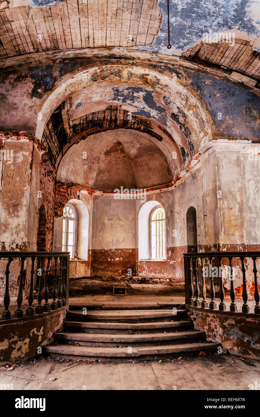 Inside Interior Of An Old Abandoned Church In Latvia Galgauska Light Shining Through The Windows Colorful Brown Theme Stock Photo Alamy
