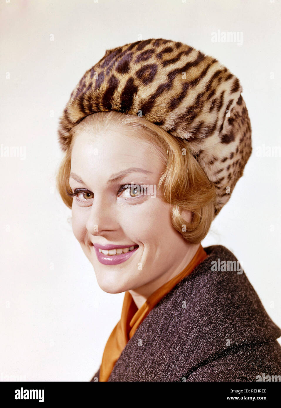 Woman of the 1960s. She is wearing a winter fur hat. Sweden 1960s Stock Photo