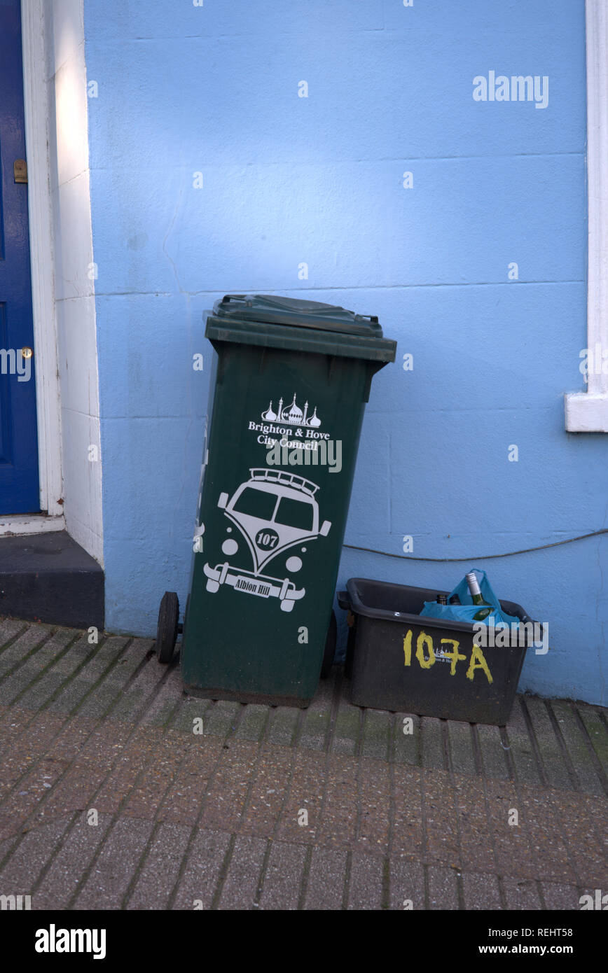 Brighton, England on January 21, 2019. Wheelie bin. Stock Photo