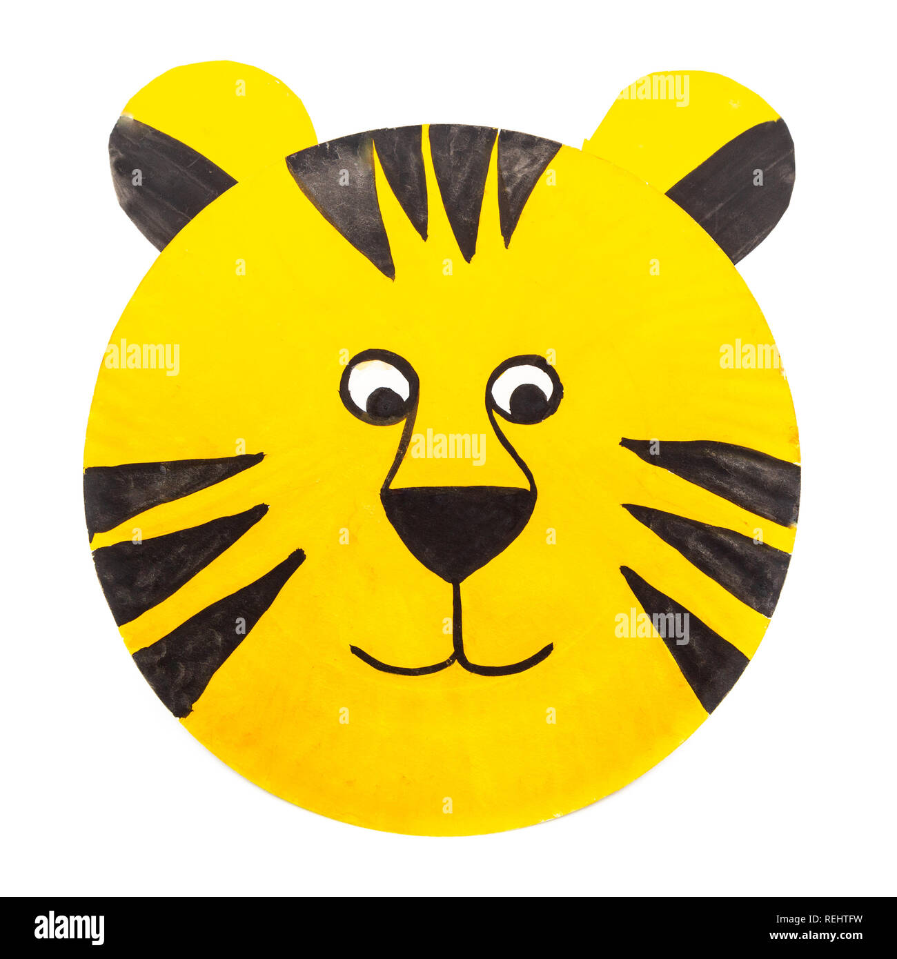 Hand-painted tiger carnival mask, on paper plate, isolated on white  background Stock Photo - Alamy